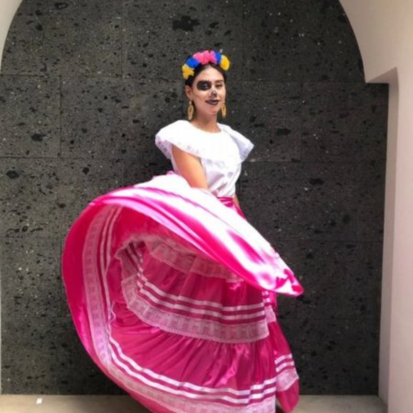 Mexican womans SKIRT ONLY China Oaxaca Pink Frida - Picture 1 of 1